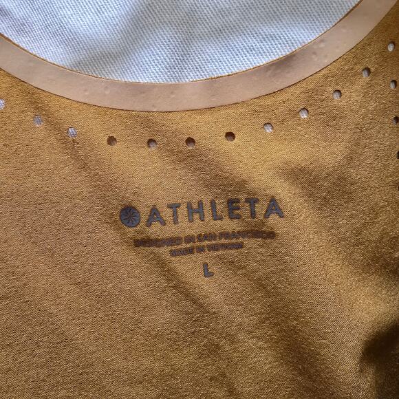 Athleta Terra Crop Tank large gold mustard yellow laser cut relaxed athleisure - Picture 2 of 8